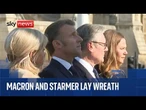 French President Emmanuel Macron lays a wreath at the statue of Sir Winston Churchill