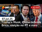 Trump sai em defesa de Bolsonaro; China defende Brics após ameaça dos EUA; eleição no PT + ao vivo