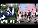 Protesters clash with cops near migrant hotel after asylum seeker guest arrested