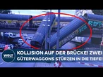 MÜNCHEN: Schockmoment auf der Bahnstrecke! Güterwaggons stürzen von einer Brücke in die Tiefe!