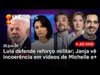 Lula defende reforço militar; Janja vê 'incoerência' em Michelle; Rubio responde Flávio Bolsonaro e+