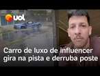 Carro de luxo do influenciador Galeroso fica destruído após rodar em pista e derrubar poste em PE