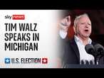 Watch live: Tim Walz speaks at campaign rally in Michigan