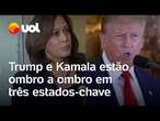 Trump e Kamala estão ombro a ombro em três estados-chave