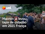 Macron já levou tapa durante viagem ao sul da França, em 2021; vídeo relembra momento