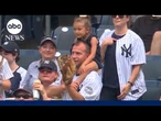Father catches foul ball at Yankees Stadium as daughter covers eyes