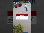 Teenager captured on CCTV stops runaway car with elderly passengers inside. #BBCNews