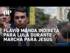 Flávio Bolsonaro alfineta Lula durante Marcha para Jesus: “O mal vai ser expulso do governo”