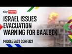 Panic spreads as Israel issues evacuation warning for Baalbek | Israel-Hezbollah conflict