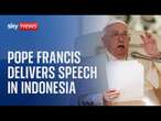 Pope Francis delivers speech during visit to Indonesia