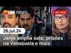 Venezuela barra entradas para eleição; Janja amplia sala no Planalto; Olimpíadas | UOL News ao vivo