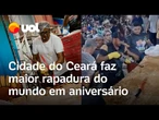 Cidade do Ceará comemora aniversário com maior rapadura do mundo com 18 toneladas; veja vídeo