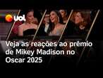 Oscar: Veja reação de Fernanda Torres e Demi Moore ao anúncio de Melhor Atriz para Mikey Madison