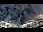 Thick black smoke from a fire at a California medical equipment warehouse