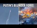 Moment Russian Su-57 fighter shoots down its OWN stealth Hunter drone in humiliation for Putin