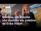 Explosão em Brasília: Bombas são ouvidas durante coletiva de Erika Hilton; veja o momento