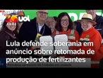 Lula defende soberania em anúncio de retomada da produção de fertilizantes, em Três Lagoas (MS)
