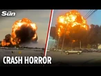 Terrifying moment plane erupts into huge fireball as it takes-off from Louisville airport