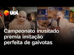 Imitar gaivota vale troféu na Bélgica; jurados avaliam canto e fantasia em campeonato anual; vídeo