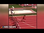 Oregon track star somersaults over finish line after falling