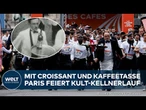 PARIS: Wer gewinnt das verrückte Kellner-Rennen mit Croissant und Kaffee?