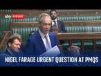 Watch live: PMQs followed by Nigel Farage urgent question