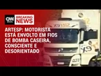 Motorista está envolto em fios de bomba caseira,consciente e desorientado, segundo Artesp | NOVO DIA