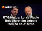 Lula e Flávio têm empate técnico no 2º turno, com 47% e 44% dos votos, afirma pesquisa BTG/Nexus