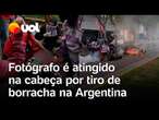 Protestos na Argentina: jornalista é atingido por tiro de borracha durante confronto com a polícia