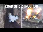 Russian tank explodes in fireball as Ukrainian drones cause havoc