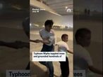 Strong winds knocked people off their feet