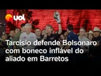 Tarcísio defende Jair Bolsonaro em Barretos e exibe boneco do ex-presidente: 'Fez tudo por mim'
