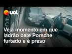 Ladrão perde controle, bate Porsche furtado e é preso; vídeo mostra momento