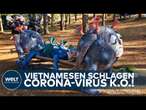 VIETNAM: Corona als Freizeitspaß - Besucher dürfen im Corona-Park das Virus mit Schlägen 