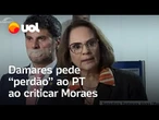 Damares pede 'perdão' ao PT e aos acadêmicos da USP por 'ignorar' críticas a Moraes; veja vídeo