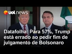 Datafolha: 57% dos brasileiros acham que Trump defendendo Bolsonaro; 89%, que tarifas lesam Brasil