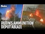 Russian ammunition depot EXPLODES into fireball after being captured by Ukrainian troops in Donetsk