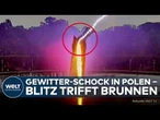 BLITZEINSCHLAG: Gewaltiger Blitz trifft Brunnen in Polen – Kinder spielen nur wenige Meter entfernt