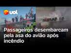 Avião pega fogo nos EUA: passageiros desembarcam pela asa da aeronave após incêndio; veja vídeo