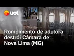 Adutora se rompe, e jato de água invade a Câmara Municipal, que fica alagada e destruída; vídeo