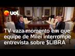 Assessor de Milei interrompe e manda recomeçar entrevista sobre criptomoedas; veja vídeo