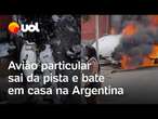 Avião particular sai da pista durante pouso e bate em casa na Argentina; veja vídeos