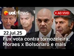 Moraes ameaça prender Bolsonaro; Fux vota contra tornozeleira; tarifaço de Trump | UOL News ao vivo