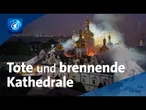 Russische Angriffe auf die Ukraine: Mehrere Tote und Brand von weltberühmten Höhlenkloster
