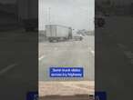 Semi-Truck SLIDES across multiple lanes and jackknifes on busy highway