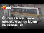 Ônibus escolar perde controle e atinge jovem em Sabará (MG); vídeo mostra momento