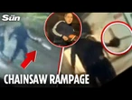 Horror moment CHAINSAW-WIELDING man slashes crowd outside bar before they overpower him