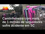 Influenciadora Gabriely Franciscon sofre acidente na BR-116, em SC; veja como ficou o caminhão
