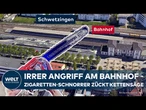 SCHWETZINGEN: Schock für Bahnreisende - 25-Jähriger attackiert Gruppe mit elektrischer Kettensäge