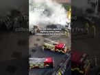Moment firefighters FIGHT each other as they put out blaze